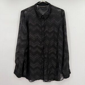Lane Bryant  Plus Black Sheer Metallic Chevron Blouse Holiday– Women’s 18/20
